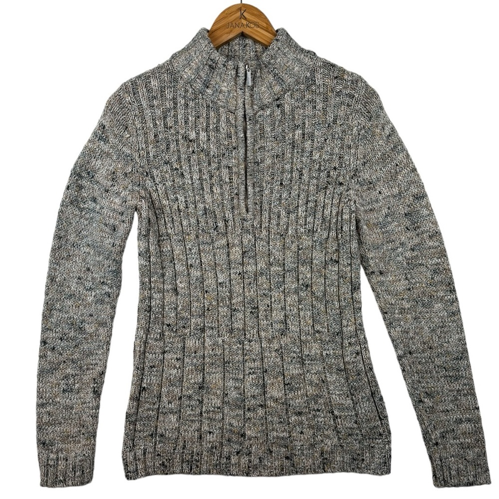 Liz Claiborne Speckled Quarter Zip Ribbed Knit Sweater